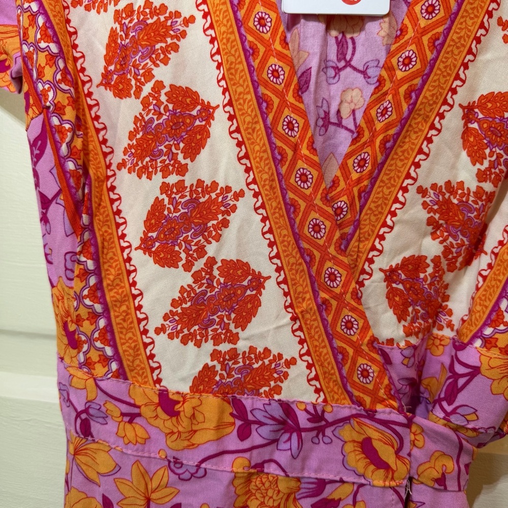 Zesica Pink and Orange Floral Wrap Maxi Dress - Picture 3 of 3